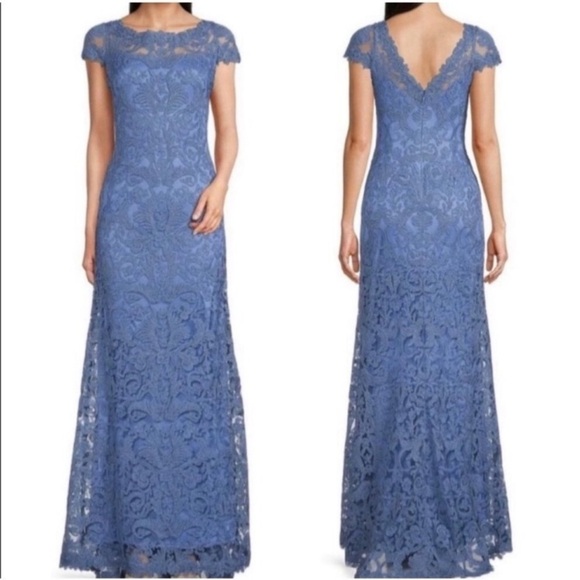 Tadashi Shoji Dresses & Skirts - Tadashi Shoji Periwinkle Blue Lace Maxi Gown Fit & Flare Size 10 Wedding Formal